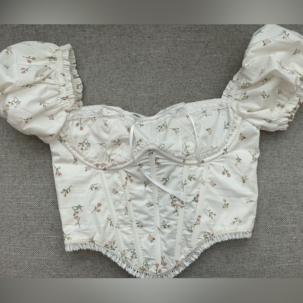 Floral Puff Sleeve Corset Top